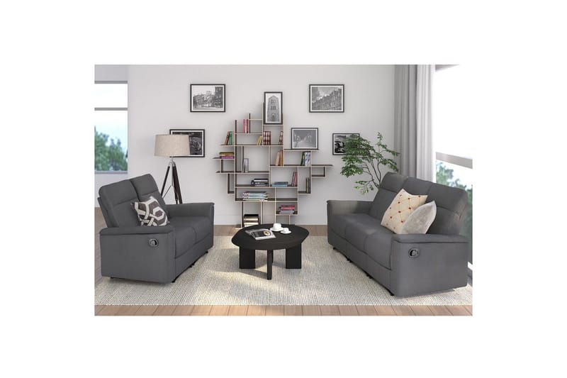 Sofa 3-seter Southbrook Antrasitt, Stoff/tre/metall, Manuell hvilestol - Antrasitt, Stoff/tre/metall, Manuell hvilestol - Møbler - Sofaer - Reclinersofaer