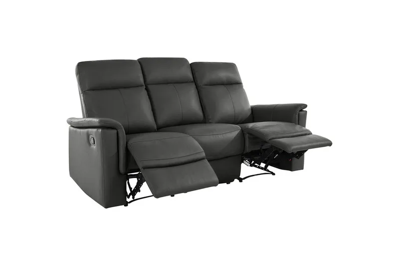 Sofa 3-seter Southbrook Grå, PU/tre/metall, Manuell hvilestol - Grå, PU/tre/metall, Manuell hvilestol - Møbler - Sofaer - Reclinersofaer