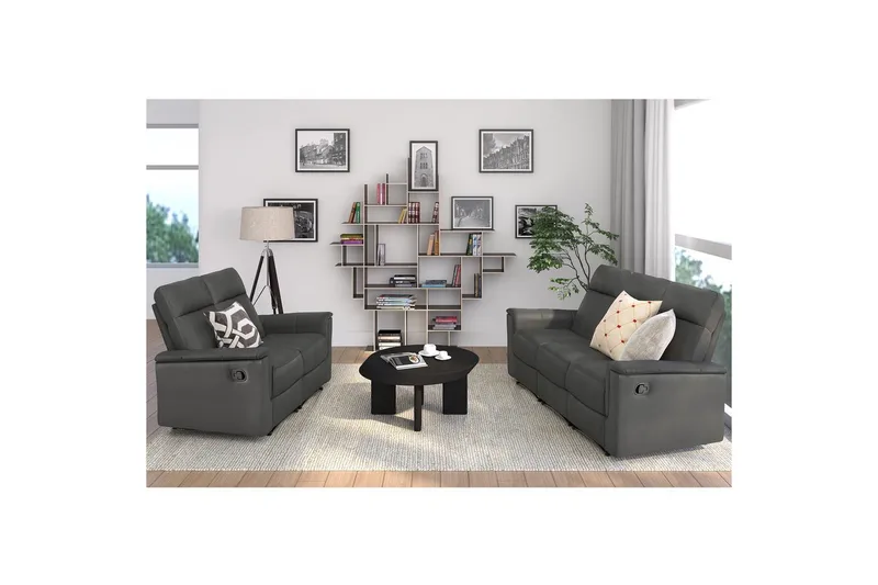 Sofa 3-seter Southbrook Grå, PU/tre/metall, Manuell hvilestol - Grå, PU/tre/metall, Manuell hvilestol - Møbler - Sofaer - Reclinersofaer