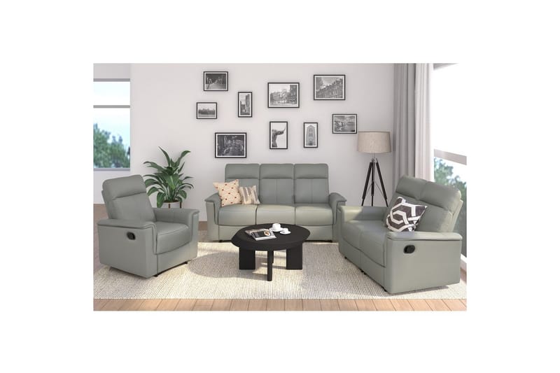 Sofa 3-seter Southbrook Lys grå, PU/tre/metall, Manuell hvilestol - Lys grå, PU/tre/metall, Manuell hvilestol - Møbler - Sofaer - Reclinersofaer