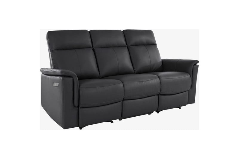 Sofa 3-seter Southbrook Svart, Ekte skinn/PU/Tre/Metall, Elektrisk recliner - Svart, Ekte skinn/PU/Tre/Metall, Elektrisk recliner - Møbler - Sofaer - Reclinersofaer