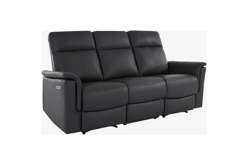 Sofa 3-seter Southbrook Svart, Ekte skinn/PU/Tre/Metall, Elektrisk recliner, Svart, Ekte skinn/PU/Tre/Metall, Elektrisk recliner