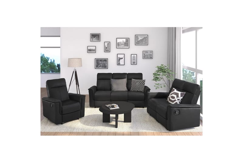 Sofa 3-seter Southbrook Svart, Lær/PU/Tre/Metall, Manuell hvilestol - Svart, Lær/PU/Tre/Metall, Manuell hvilestol - Møbler - Sofaer - Reclinersofaer
