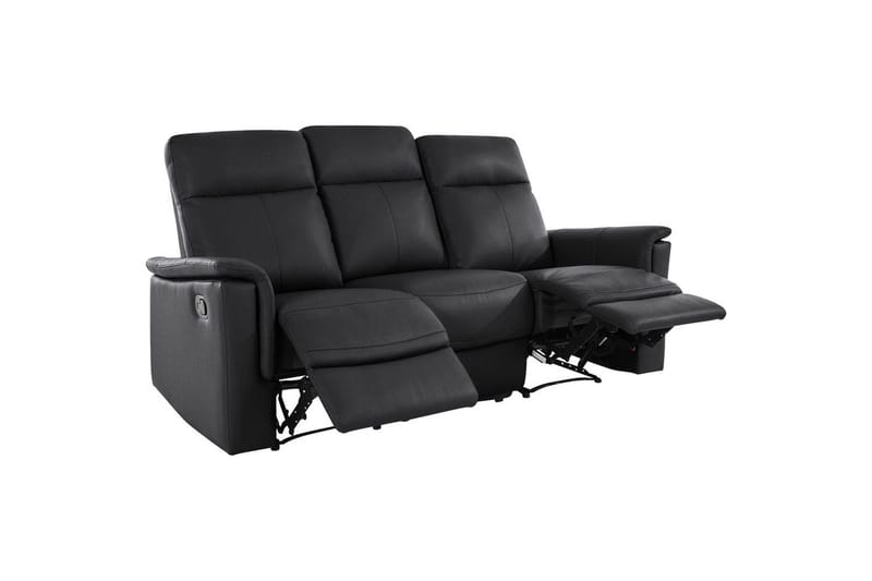 Sofa 3-seter Southbrook Svart, Lær/PU/Tre/Metall, Manuell hvilestol - Svart, Lær/PU/Tre/Metall, Manuell hvilestol - Møbler - Sofaer - Reclinersofaer