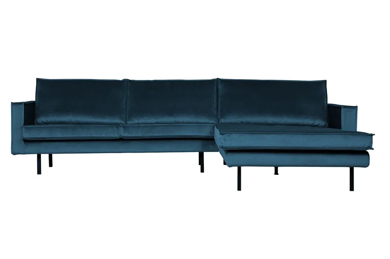 Lissbon 3-seter Høyrevendt L-formet Sofa med Sjeselong 300 cm i Fløyel, Blå