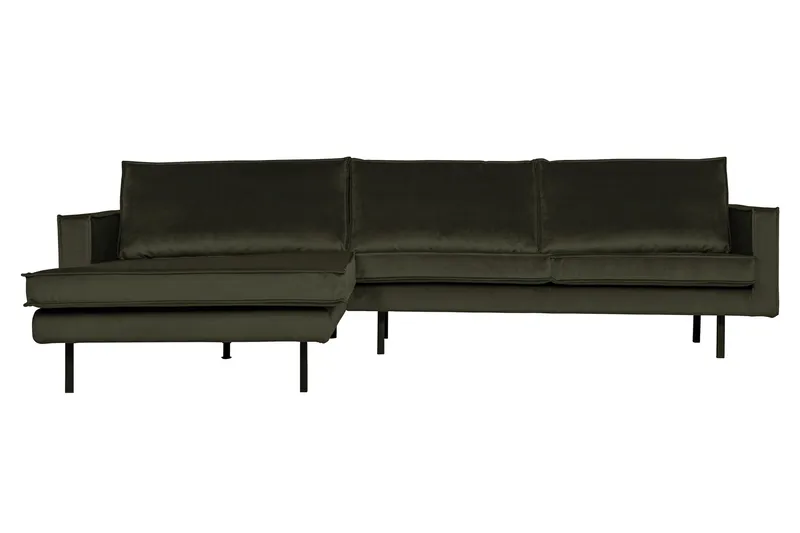 Lissbon 3-seter Venstrevendt L-formet Sofa med Sjeselong 300 cm i Fløyel, Grønn