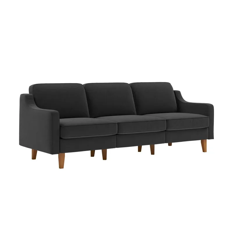 Lorvas 3-seter Dyp Sofa med Buede Armlener i Stoff med Trebein, Grafittgrå