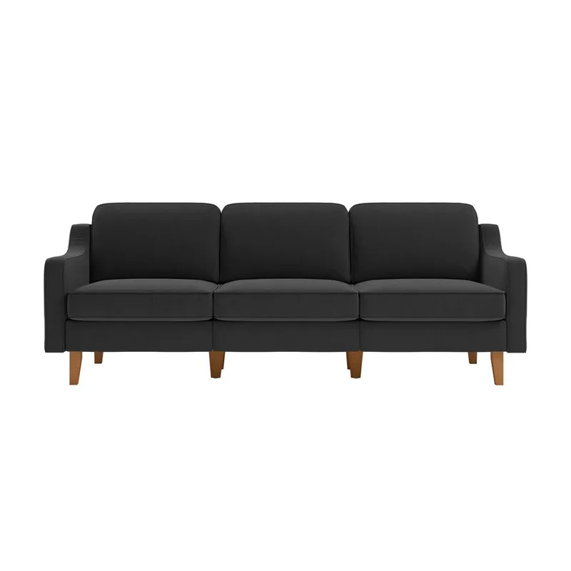 Lorvas 3-seter Dyp Sofa med Buede Armlener i Stoff med Trebein - Grafittgrå - Møbler - Sofaer - Fløyelssofaer