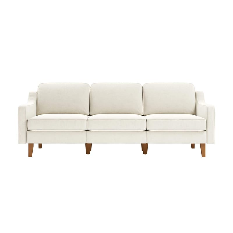 Lorvas 3-seter Dyp Sofa med Buede Armlener i Stoff med Trebein - Kremhvit - Møbler - Sofaer - Fløyelssofaer