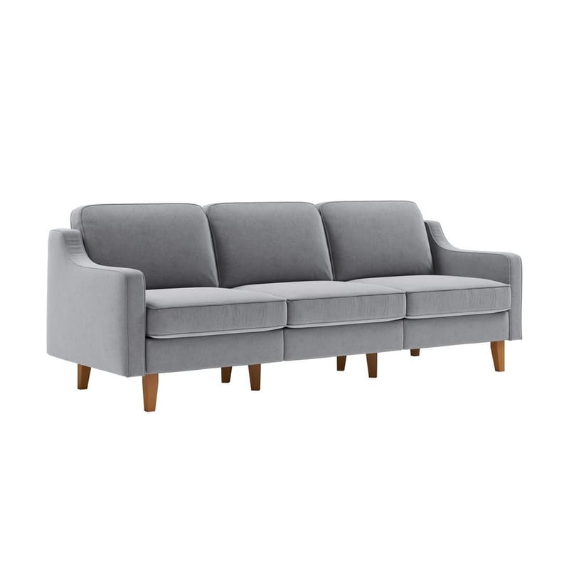 Lorvas 3-seter Dyp Sofa med Buede Armlener i Stoff med Trebein, Kullgrå