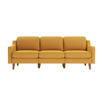 Lorvas 3-seter Dyp Sofa med Buede Armlener i Stoff med Trebein - Sennepsgul - Møbler - Sofaer - Fløyelssofaer