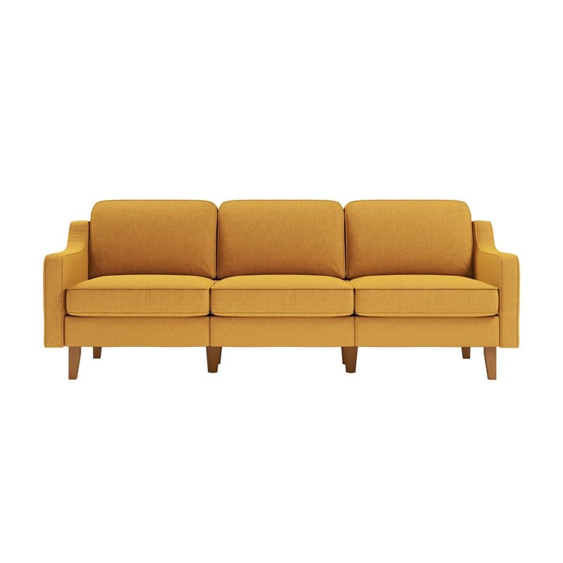 Lorvas 3-seter Dyp Sofa med Buede Armlener i Stoff med Trebein - Sennepsgul - Møbler - Sofaer - Fløyelssofaer