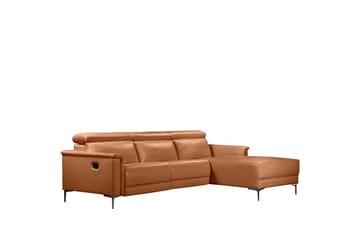 Lund 3-seter Høyrevendt Hjørnesofa med Recliner og Sjeselong i Ekte Lær - Brun - Møbler - Sofaer - Reclinersofaer
