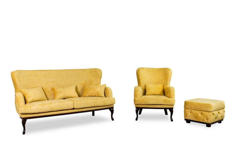 Mattias 3-seters Sofa Fløyel - Gul - Møbler - Sofaer - 3 seter sofa