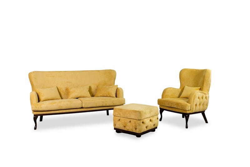 Mattias 3-seters Sofa Fløyel - Gul - Møbler - Sofaer - 3 seter sofa