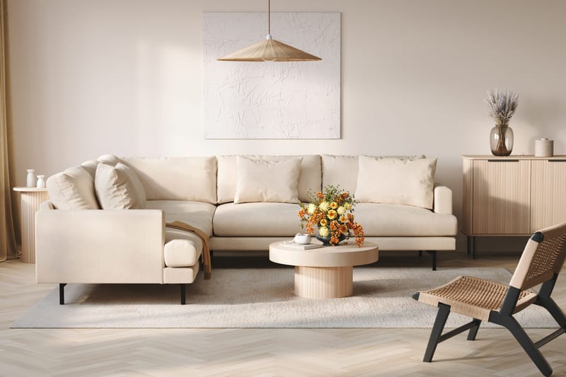 Menard 6-seters Venstrevendt L-formet Hjørnesofa i Manchester - Beige - Møbler - Sofaer - Hjørnesofaer