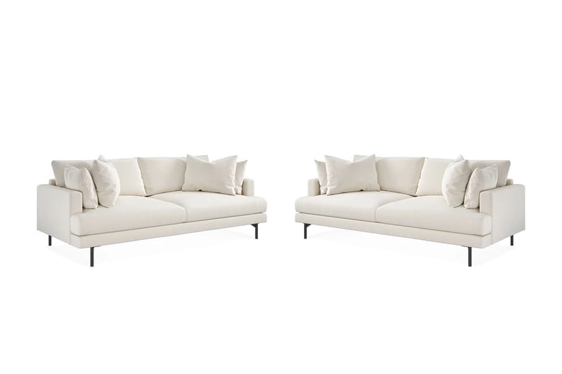 Menard Sofagruppe 3-seters + 3-seters Dyp Fløyelssofa 225 cm bred - Kremhvit - Møbler - Sofaer - Sofagrupper