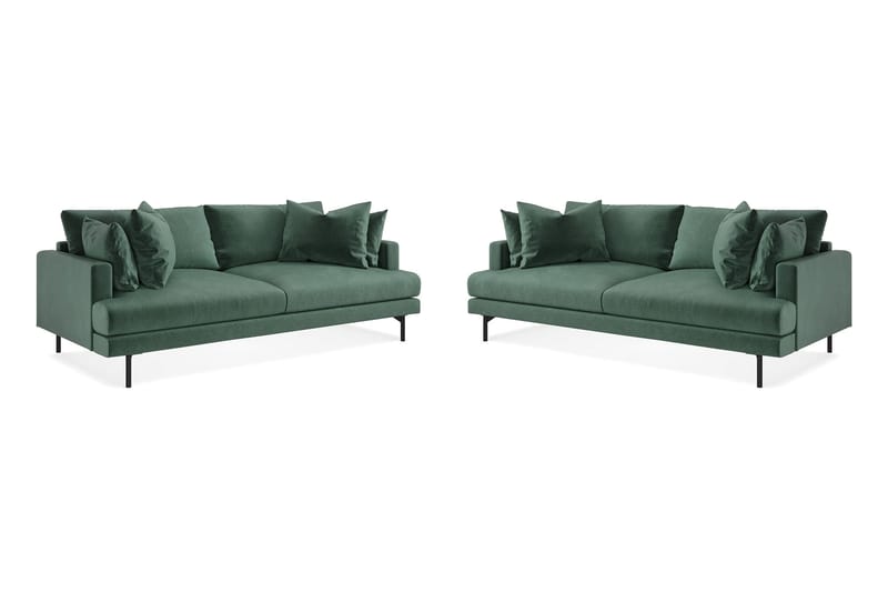 Menard Sofagruppe 3-seters + 3-seters Fløyelssofa - Mørkegrønn - Møbler - Sofaer - Sofagrupper