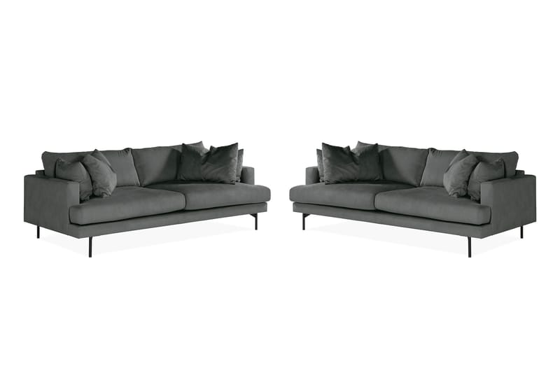 Menard Sofagruppe 3-seters + 3-seters Manchestersofa - Grå - Møbler - Sofaer - Sofagrupper