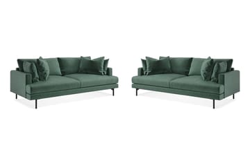 Menard Sofagruppe 4-seters + 4-seters Fløyelssofa - Mørkegrønn - Møbler - Sofaer - Sofagrupper