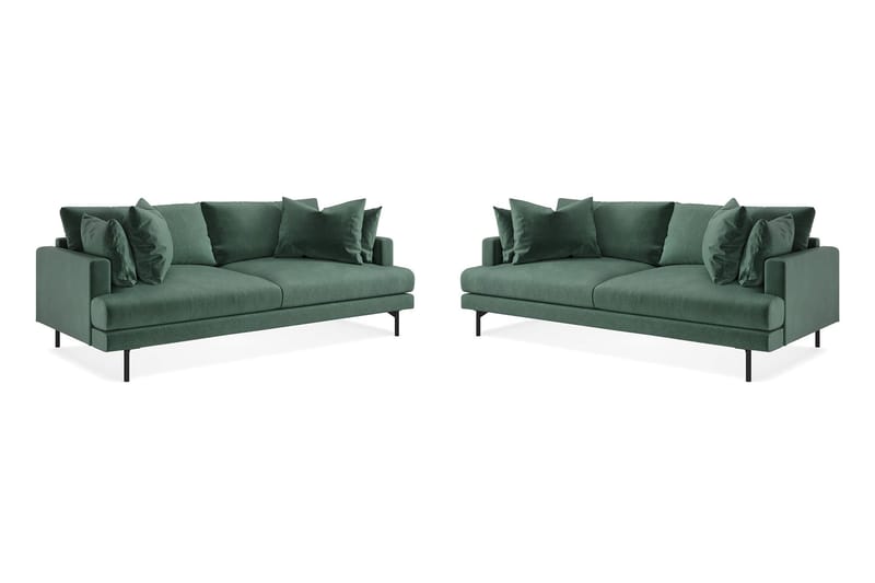 Menard Sofagruppe 4-seters + 4-seters Fløyelssofa - Mørkegrønn - Møbler - Sofaer - Sofagrupper
