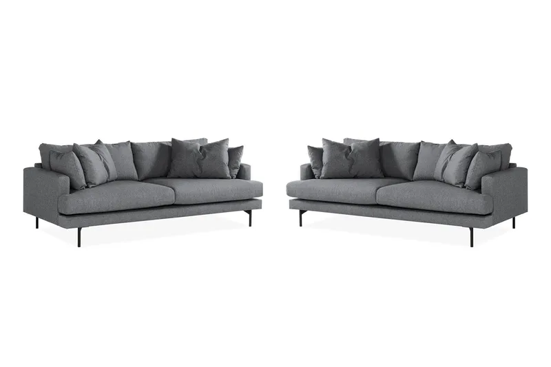 Menard Sofagruppe 4-seters + 4-seters Stoffsofa, Mørk grå