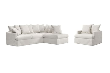 Menard Sofagruppe 4-seters Høyrevendt L-formet Sjeselongsofa + Lenestol i Bouclé