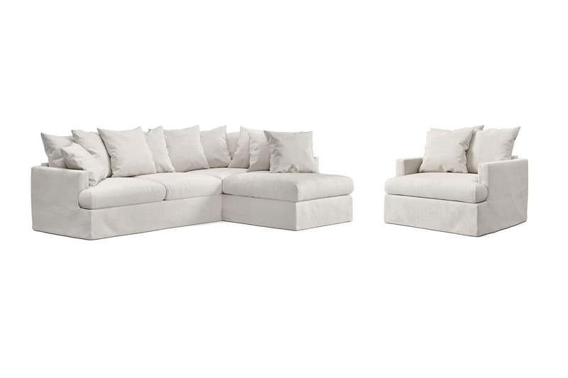 Menard Sofagruppe 4-seters Høyrevendt L-formet Sjeselongsofa + Lenestol i Bouclé - Hvit - Møbler - Sofaer - Sofaer med sjeselong
