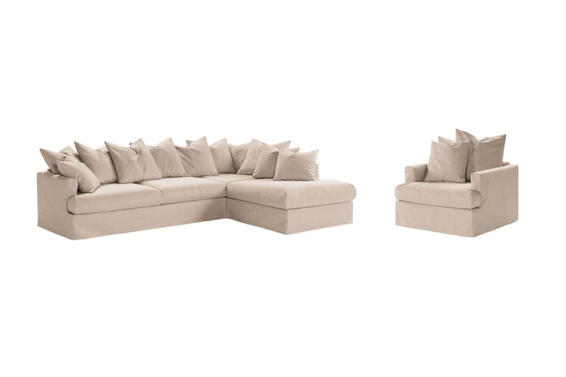 Menard Sofagruppe 4-seters Høyrevendt L-formet Sjeselongsofa + Lenestol i Stoff, Beige