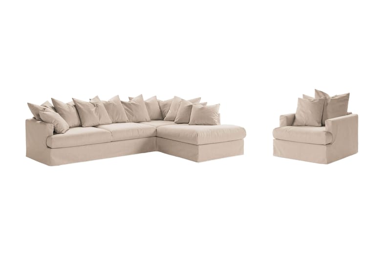 Menard Sofagruppe 4-seters Høyrevendt L-formet Sjeselongsofa + Lenestol i Stoff - Beige - Møbler - Sofaer - Sofaer med sjeselong