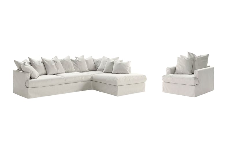 Menard Sofagruppe 4-seters Høyrevendt L-formet Sjeselongsofa + Lenestol i Stoff - Lys grå - Møbler - Sofaer - Sofaer med sjeselong