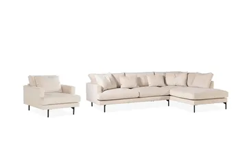 Menard Sofagruppe 4-seters Høyrevendt L-formet Sjeselongsofa + Stor Lenestol i Manchester - Beige - Møbler - Sofaer - Sofagrupper