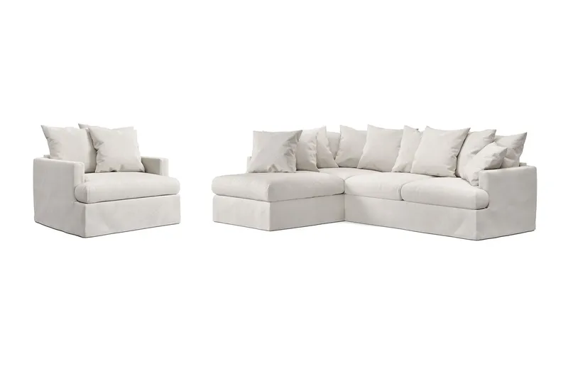 Menard Sofagruppe 4-seters Venstrevendt L-formet Sjeselongsofa + Lenestol i Stoff, Beige