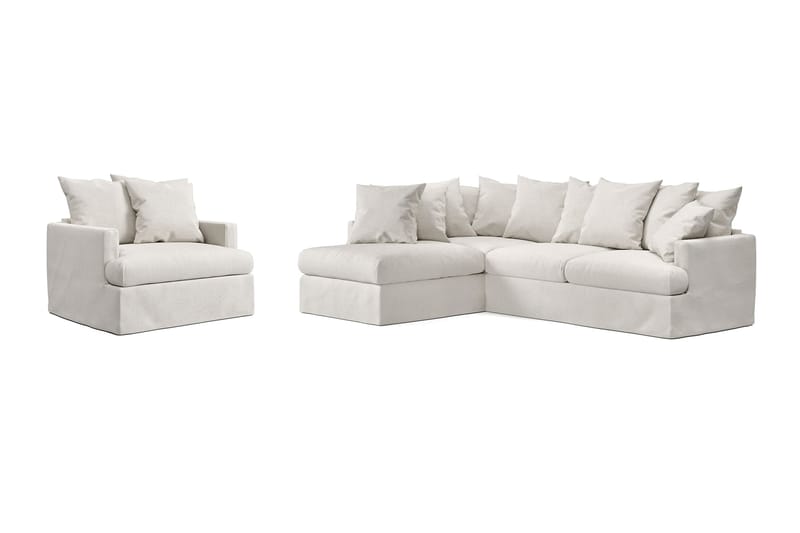 Menard Sofagruppe 4-seters Venstrevendt L-formet Sjeselongsofa + Lenestol i Stoff - Beige - Møbler - Sofaer - Sofaer med sjeselong