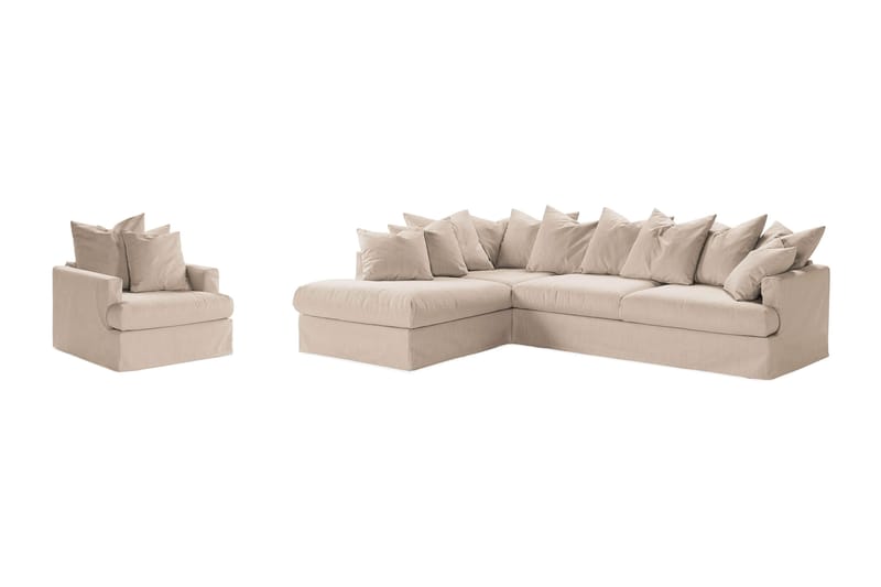 Menard Sofagruppe 4-seters Venstrevendt L-formet Sjeselongsofa + Lenestol i Stoff - Beige - Møbler - Sofaer - Sofaer med sjeselong