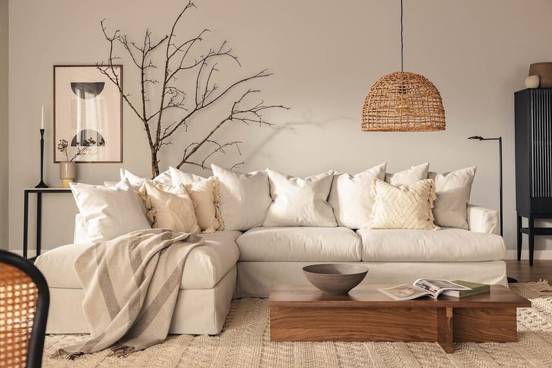 Menard Sofagruppe 4-seters Venstrevendt L-formet Sjeselongsofa + Lenestol i Stoff - Lys grå - Møbler - Sofaer - Sofagrupper