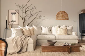 Menard Sofagruppe 4-seters Venstrevendt L-formet Sjeselongsofa + Lenestol i Stoff - Lys grå - Møbler - Sofaer - Sofagrupper