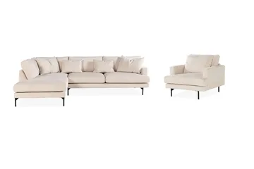 Menard Sofagruppe 4-seters Venstrevendt L-formet Sjeselongsofa + Stor Lenestol i Manchester - Beige - Møbler - Sofaer - Sofagrupper