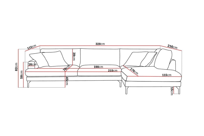 Menard Premium 5-seters høyrevendt L-formet dyp sjeselongsofa i chenille - Grå - Møbler - Sofaer - Sofaer med sjeselong