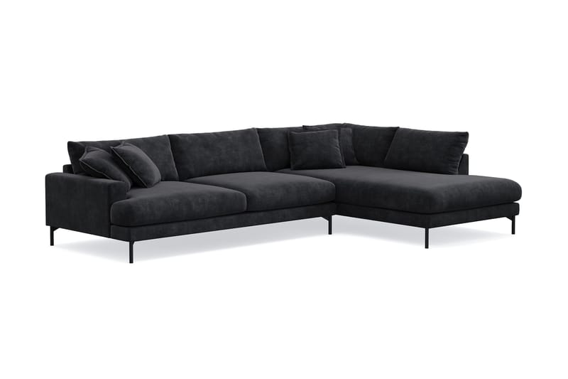 Menard Premium 5-seters høyrevendt L-formet dyp sjeselongsofa i chenille - Svart - Møbler - Sofaer - Sofaer med sjeselong