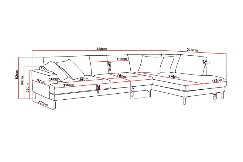 Menard Premium 5-seters høyrevendt L-formet dyp sjeselongsofa i chenille - Grå - Møbler - Sofaer - Sofaer med sjeselong