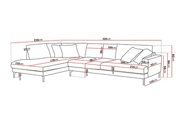 Menard Premium 5-seters venstrevendt L-formet dyp sjeselongsofa i chenille - Grå/Blå - Møbler - Sofaer - Sofaer med sjeselong