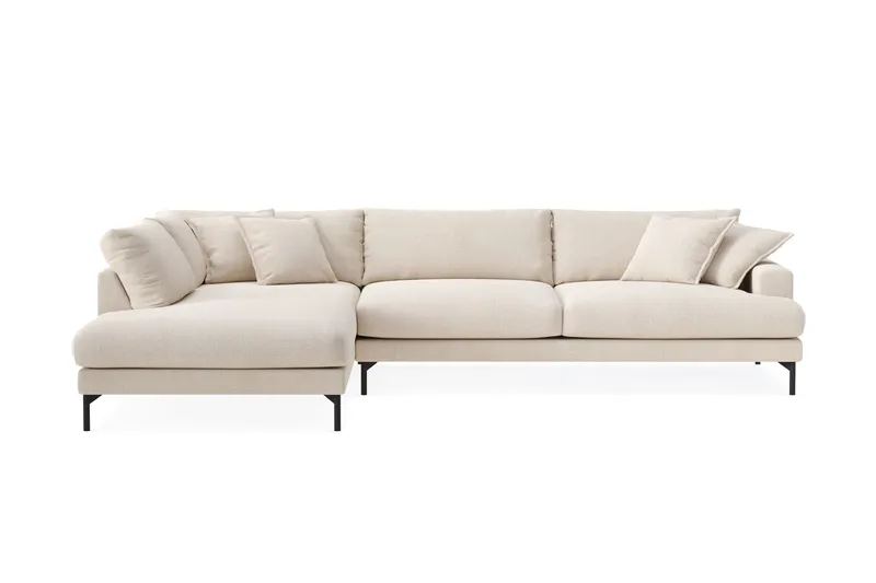 Menard Premium 5-seters venstrevendt L-formet dyp sjeselongsofa i chenille, Lysbeige