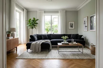 Menard Premium 5-seters venstrevendt L-formet dyp sjeselongsofa i chenille - Svart - Møbler - Sofaer - Sofaer med sjeselong