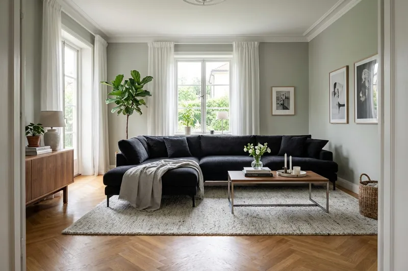 Menard Premium 5-seters venstrevendt L-formet dyp sjeselongsofa i chenille - Svart - Møbler - Sofaer - Sofaer med sjeselong