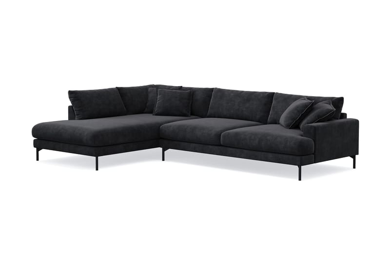 Menard Premium 5-seters venstrevendt L-formet dyp sjeselongsofa i chenille - Svart - Møbler - Sofaer - Sofaer med sjeselong