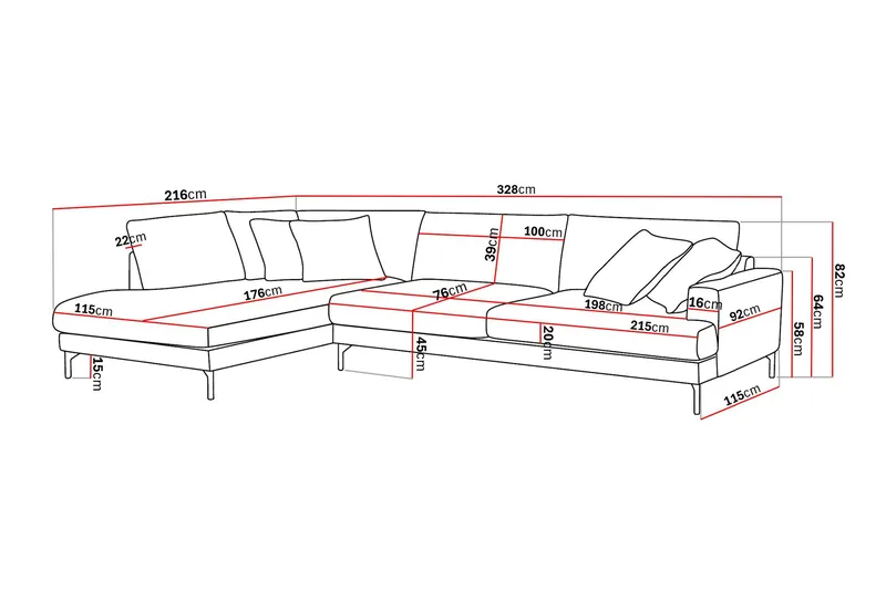 Menard Premium 5-personers Venstrevendt L-formet Dyb ChaiselongSofa i Chenille - Brun - Møbler - Sofaer - Sofaer med sjeselong
