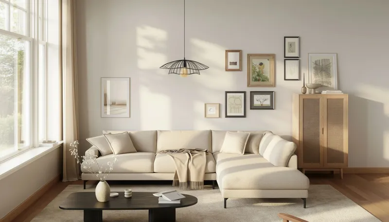 Menard Premium 5-seters høyrevendt L-formet dyp sjeselongsofa i chenille - Lysbeige - Møbler - Sofaer - Sofaer med sjeselong