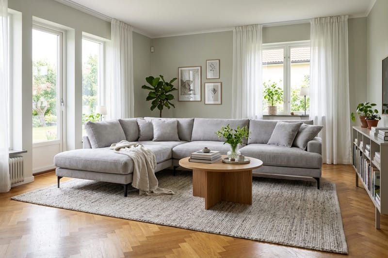 Menard Premium 5-seters venstrevendt L-formet dyp sjeselongsofa i chenille - Grå - Møbler - Sofaer - Sofaer med sjeselong