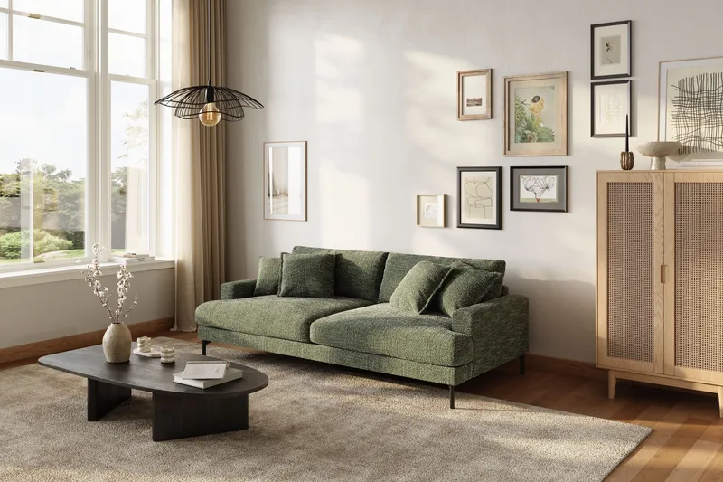 Menard Premium 4-seters dyp sofa i chenille - Grønn - Møbler - Sofaer - 4 seter sofa